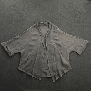 Meo Meli Top Womens One Size Linen Cotton Knit Open Front Blouse Lagenlook Beach